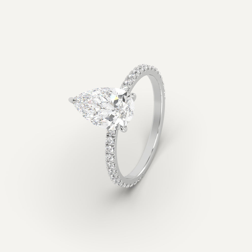 White Gold 3 Carat Engagement Ring Pear Cut Diamond