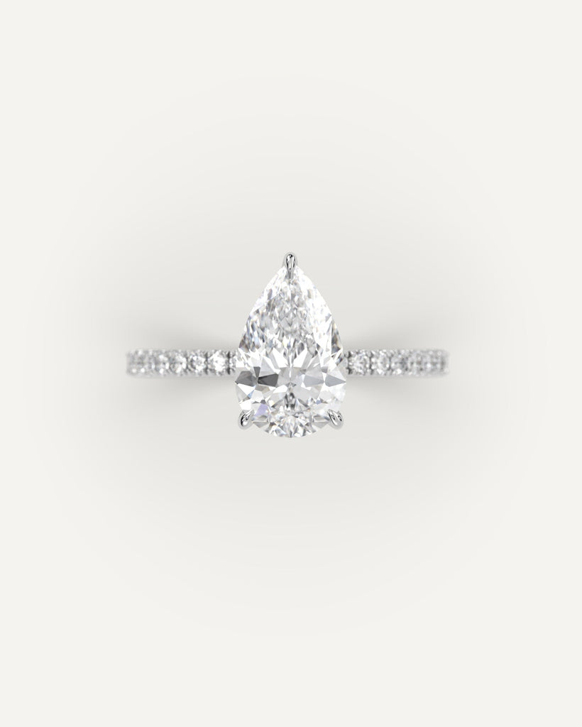 Pave Pear Cut Engagement Ring 3 Carat Diamond