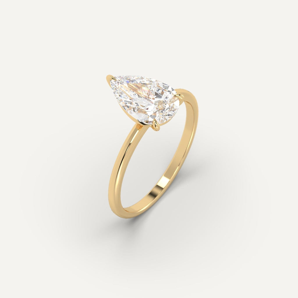 3 Carat Engagement Ring Pear Cut Diamond In 14K Yellow Gold