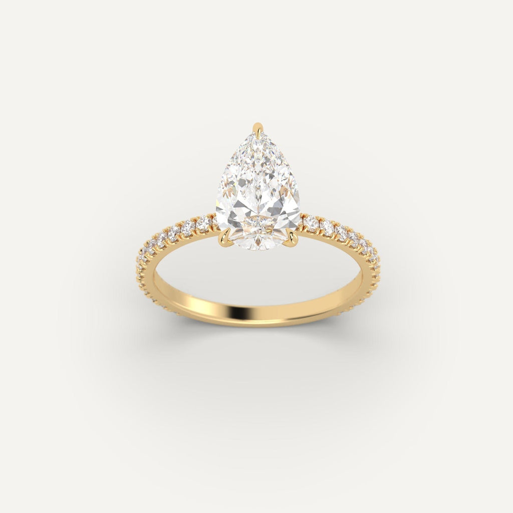 Yellow Gold 3 Carat Engagement Ring On Woman's Hand