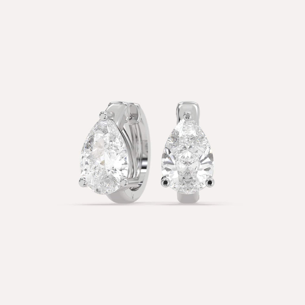 3 carat Pear Lab Diamond Hoop Earrings in White Gold
