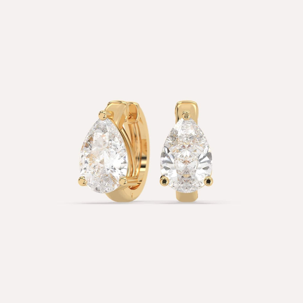 3 carat Pear Natural Diamond Hoop Earrings in Yellow Gold