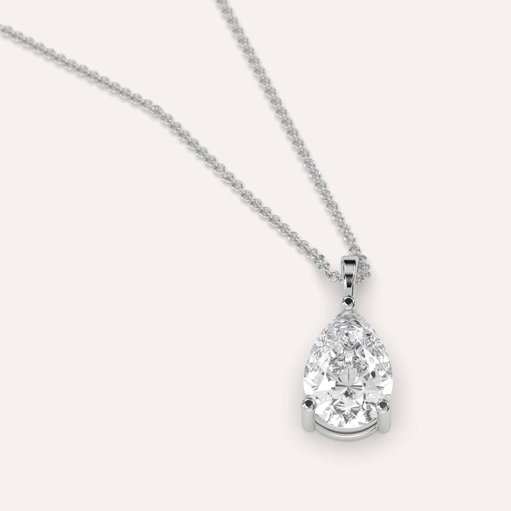 Simple Diamond Pendant Necklace With Pear Natural Diamond In White Gold