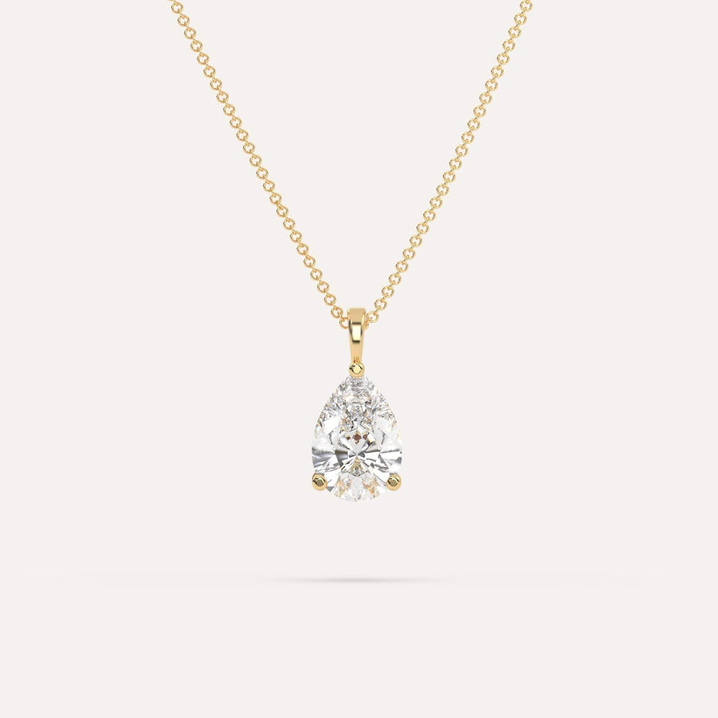 3 Carat Simple Solitaire Diamond Pendant Necklace In 14K Yellow Gold