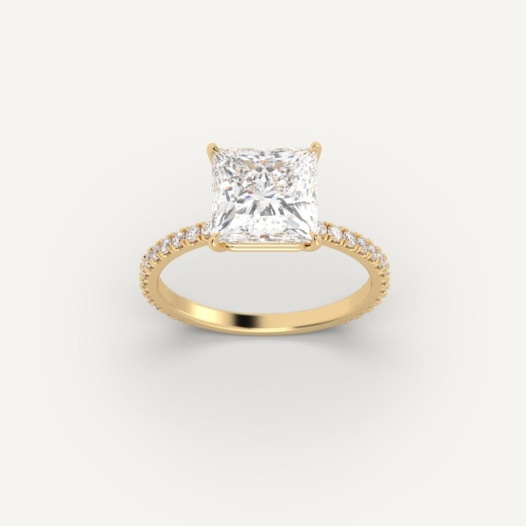 Yellow Gold 3 Carat Engagement Ring On Woman's Hand