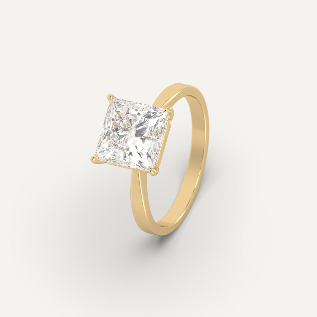 Yellow Gold 3 Carat Engagement Ring Princess Cut Diamond