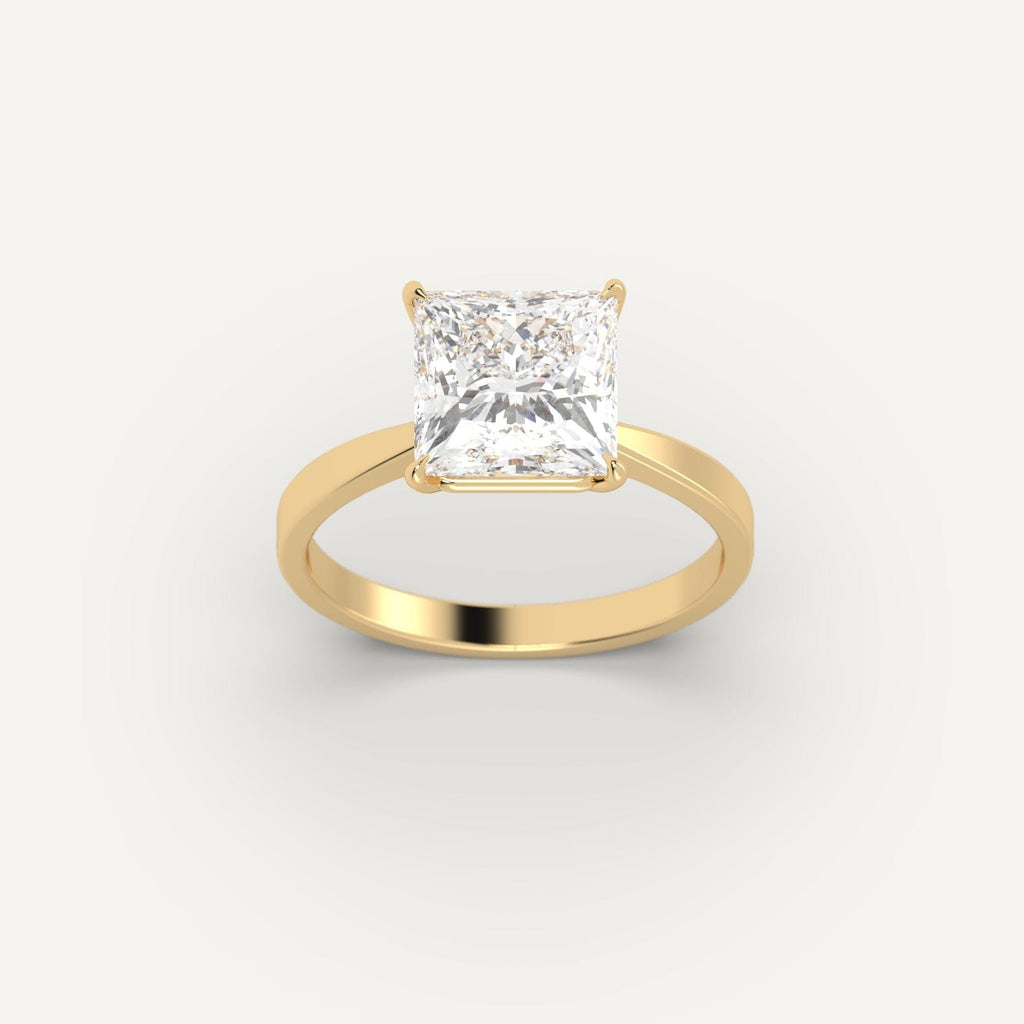 Yellow Gold 3 Carat Engagement Ring On Woman's Hand