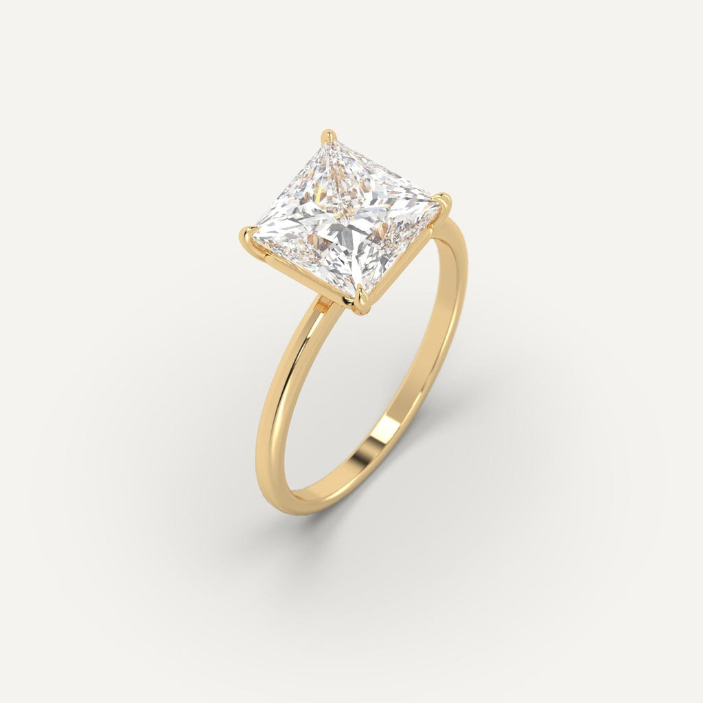 3 Carat Engagement Ring Princess Cut Diamond In 14K Yellow Gold