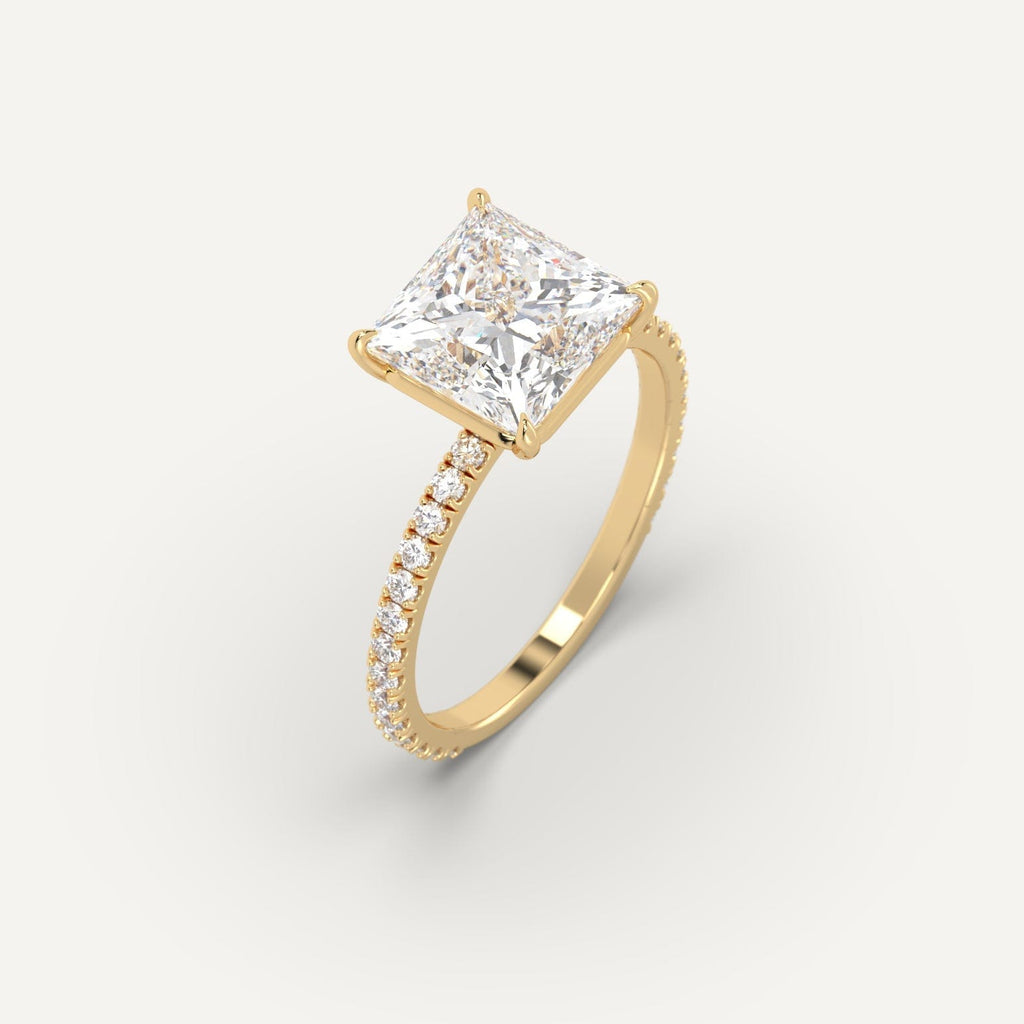 3 Carat Engagement Ring Princess Cut Diamond In 14K Yellow Gold