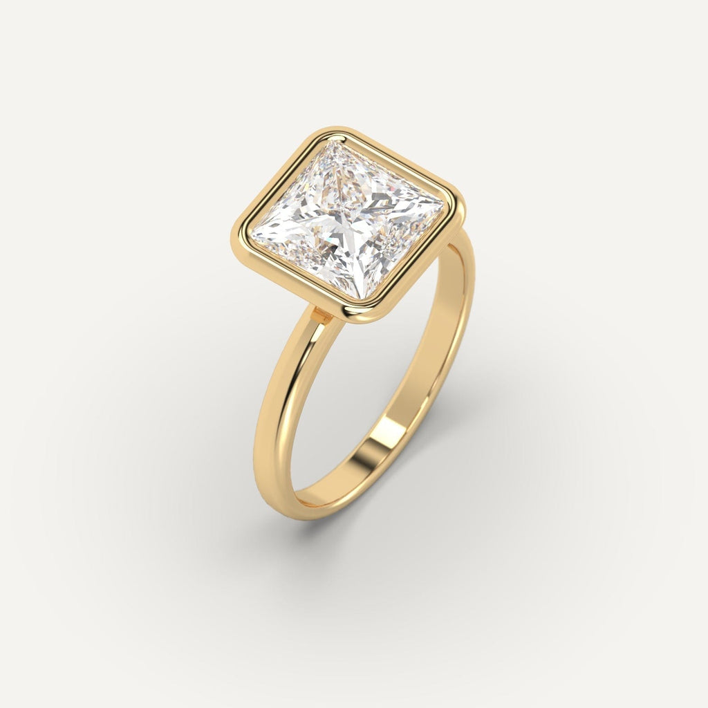 3 Carat Engagement Ring Princess Cut Diamond In 14K Yellow Gold