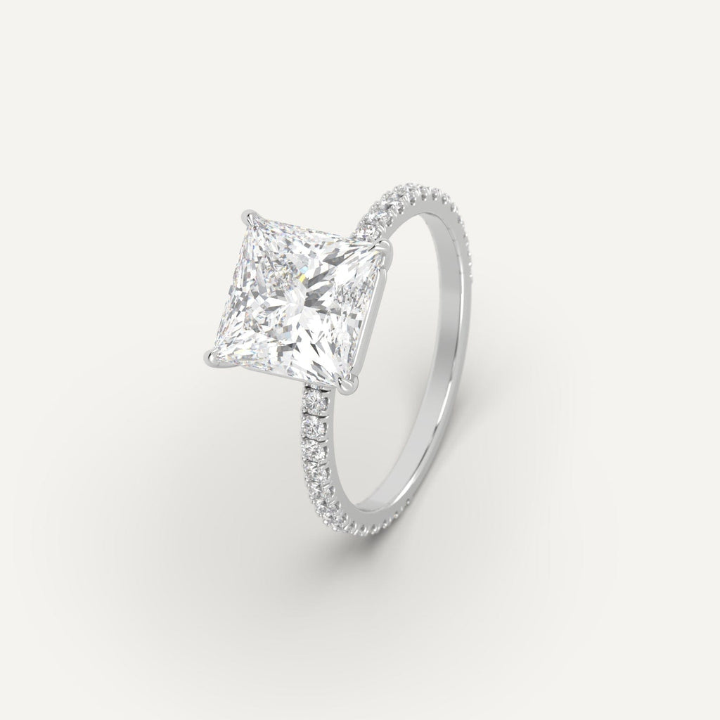 White Gold 3 Carat Engagement Ring Princess Cut Diamond