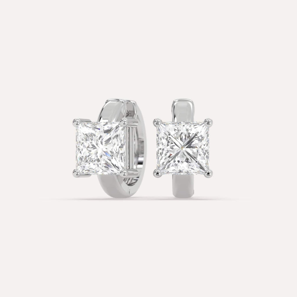 3 carat Princess Lab Diamond Hoop Earrings in White Gold