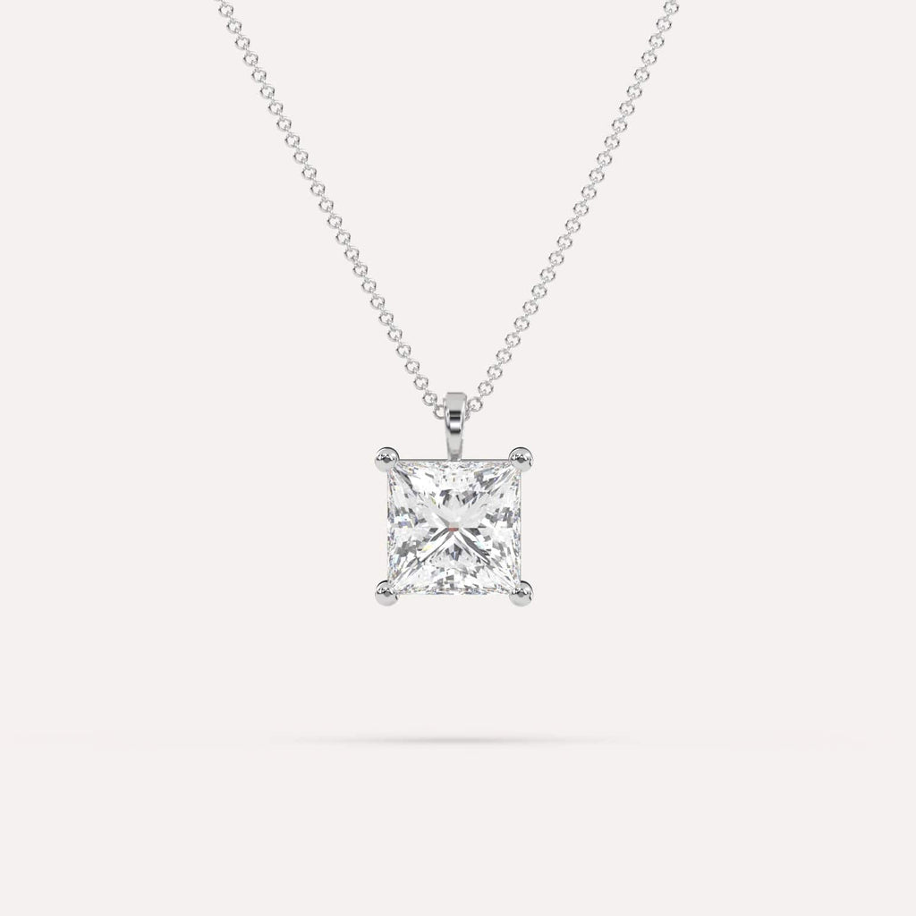 3 Carat Simple Solitaire Diamond Pendant Necklace In 14K White Gold