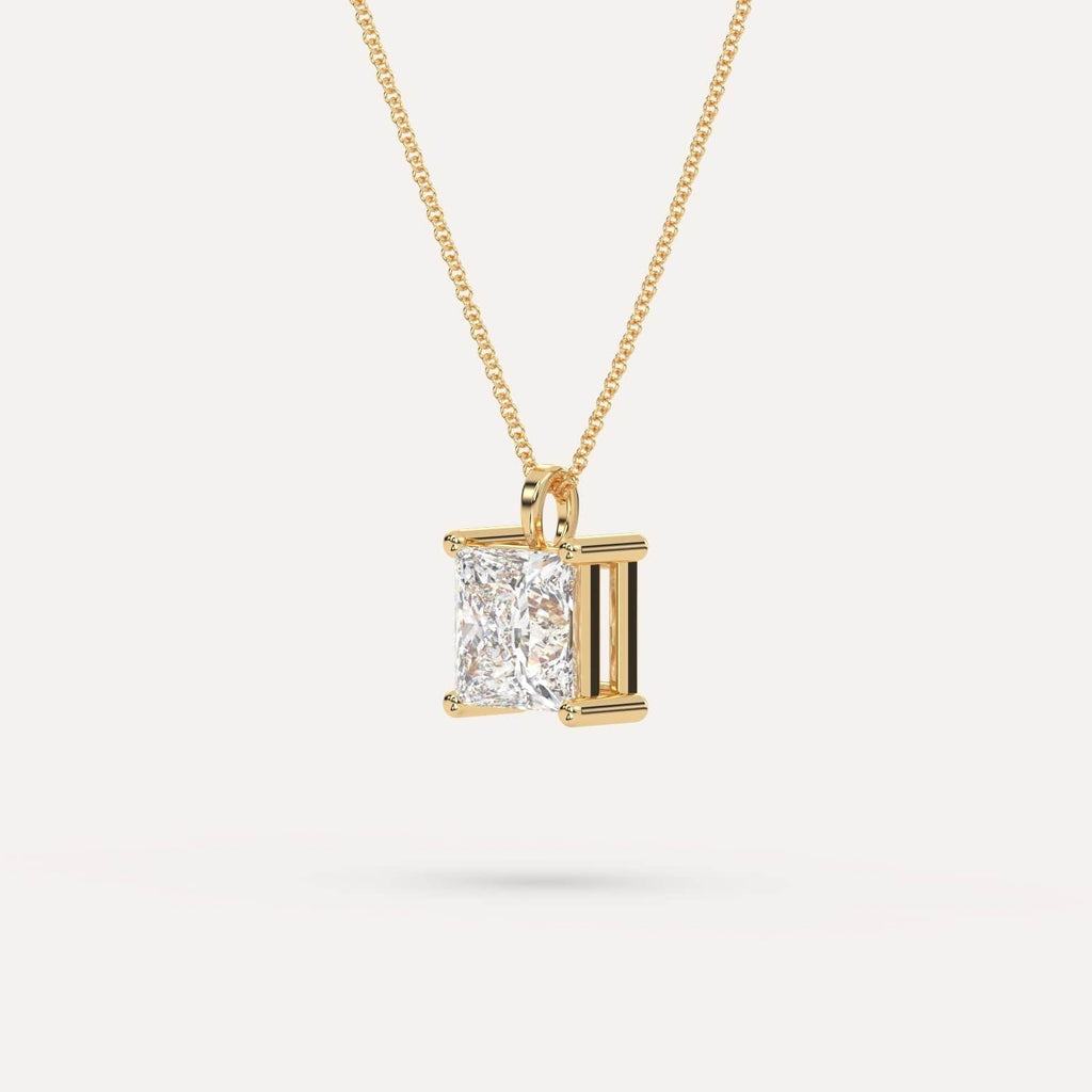 Yellow Gold Pendant Diamond Necklace With 3 Carat Princess Diamond