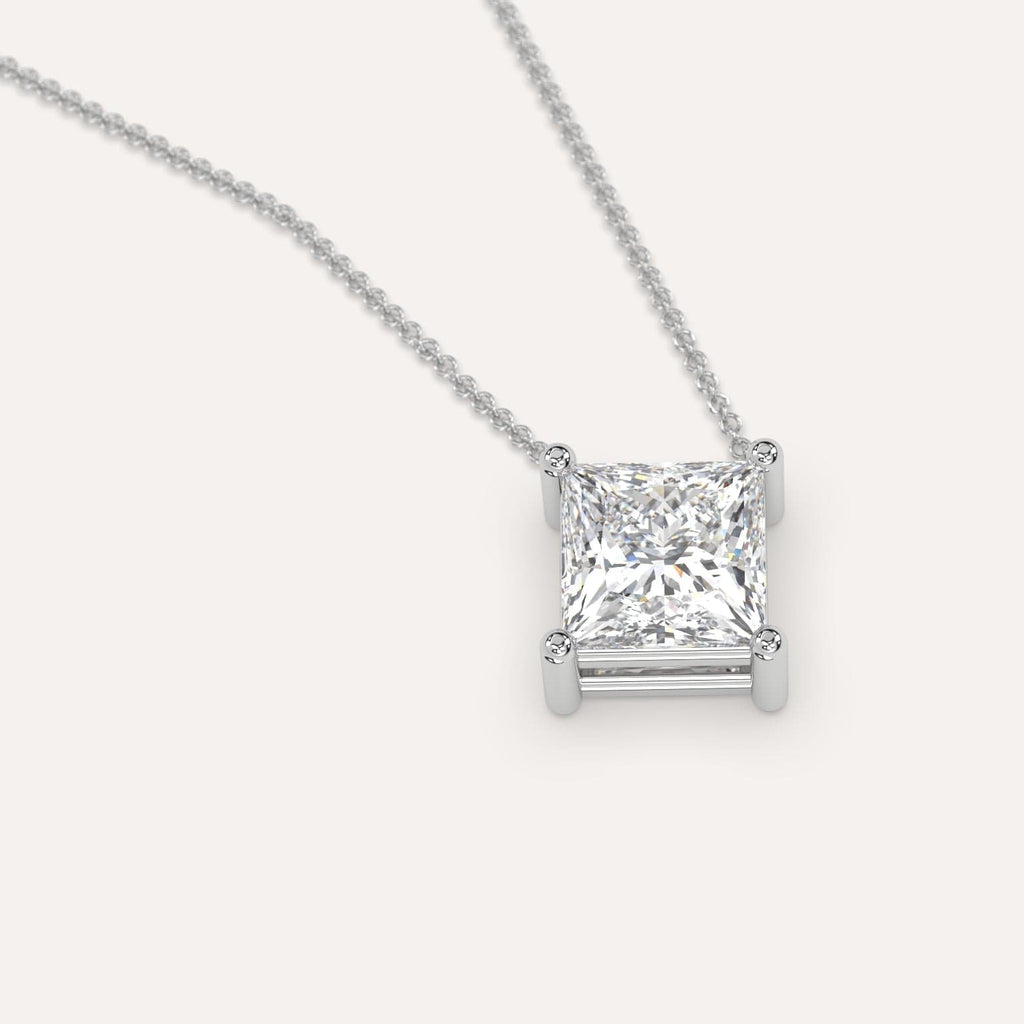 Simple Diamond Floating Necklace With Princess Lab Diamond In White Gold