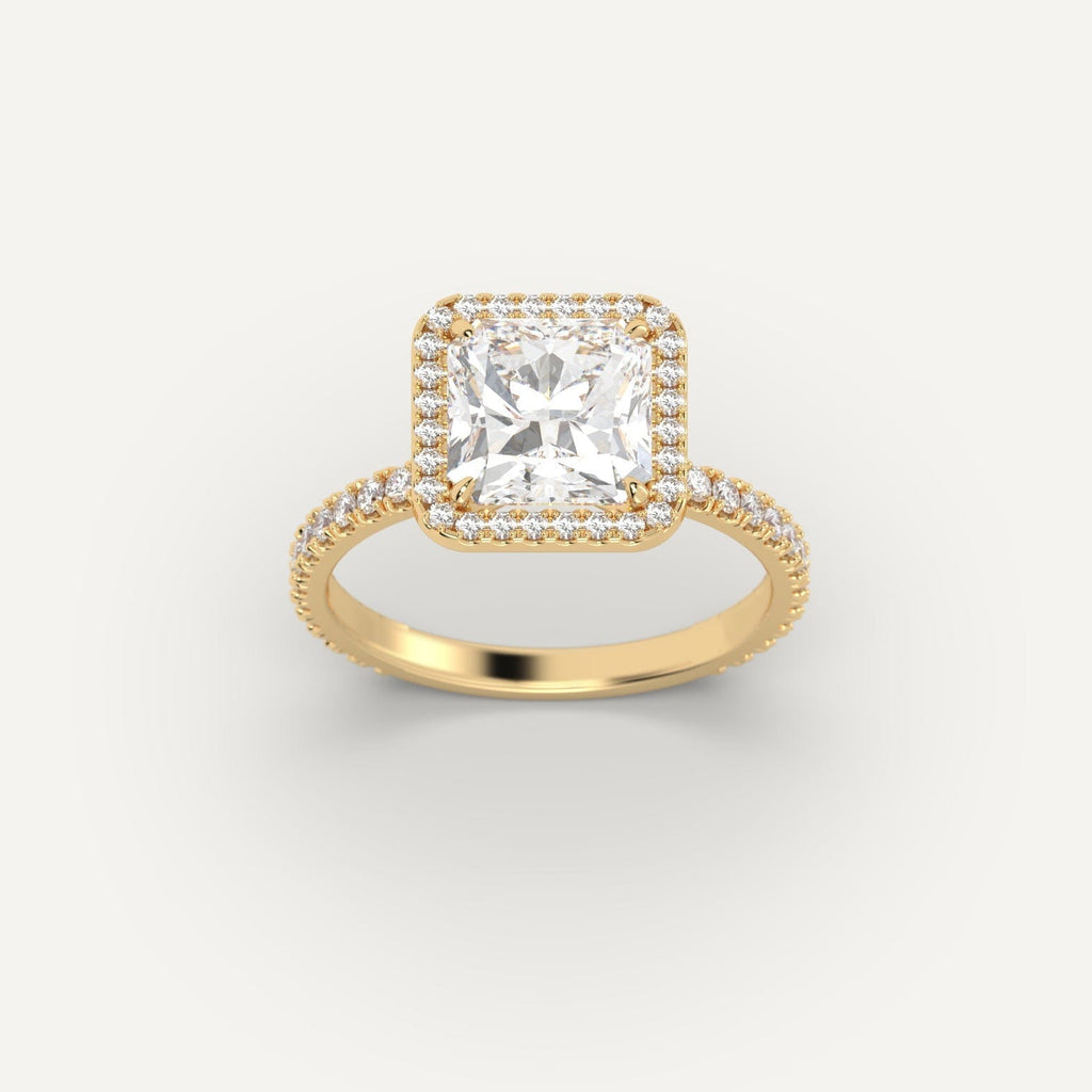 Yellow Gold 3 Carat Engagement Ring On Woman's Hand