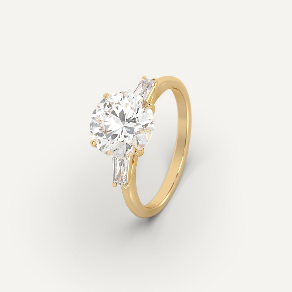 Yellow Gold 3 Carat Engagement Ring Round Cut Diamond