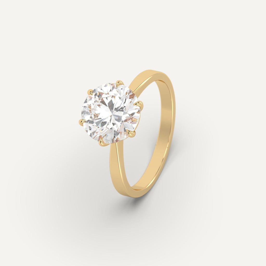 Yellow Gold 3 Carat Engagement Ring Round Cut Diamond