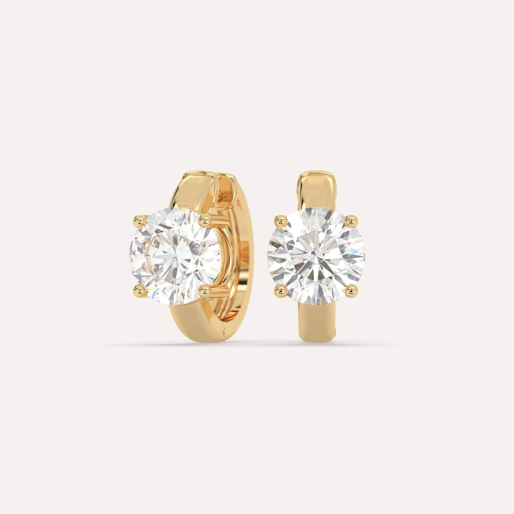 3 carat Round Natural Diamond Hoop Earrings in Yellow Gold