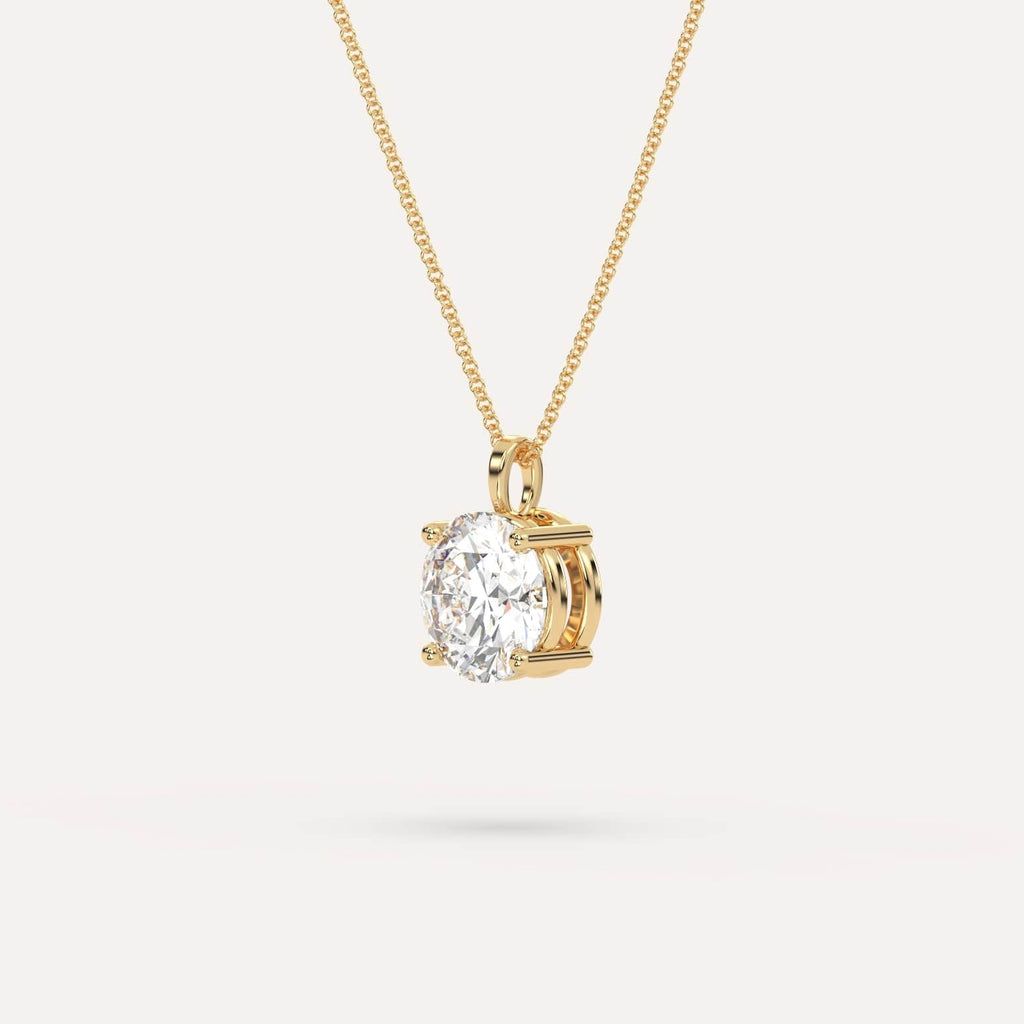 Yellow Gold Pendant Diamond Necklace With 3 Carat Round Diamond