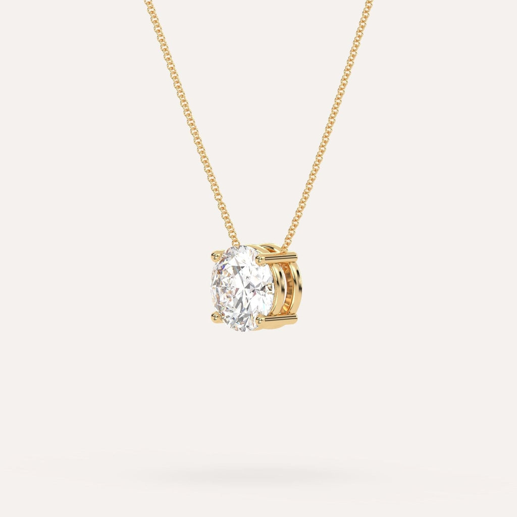 Yellow Gold Floating Diamond Necklace With 3 Carat Round Diamond