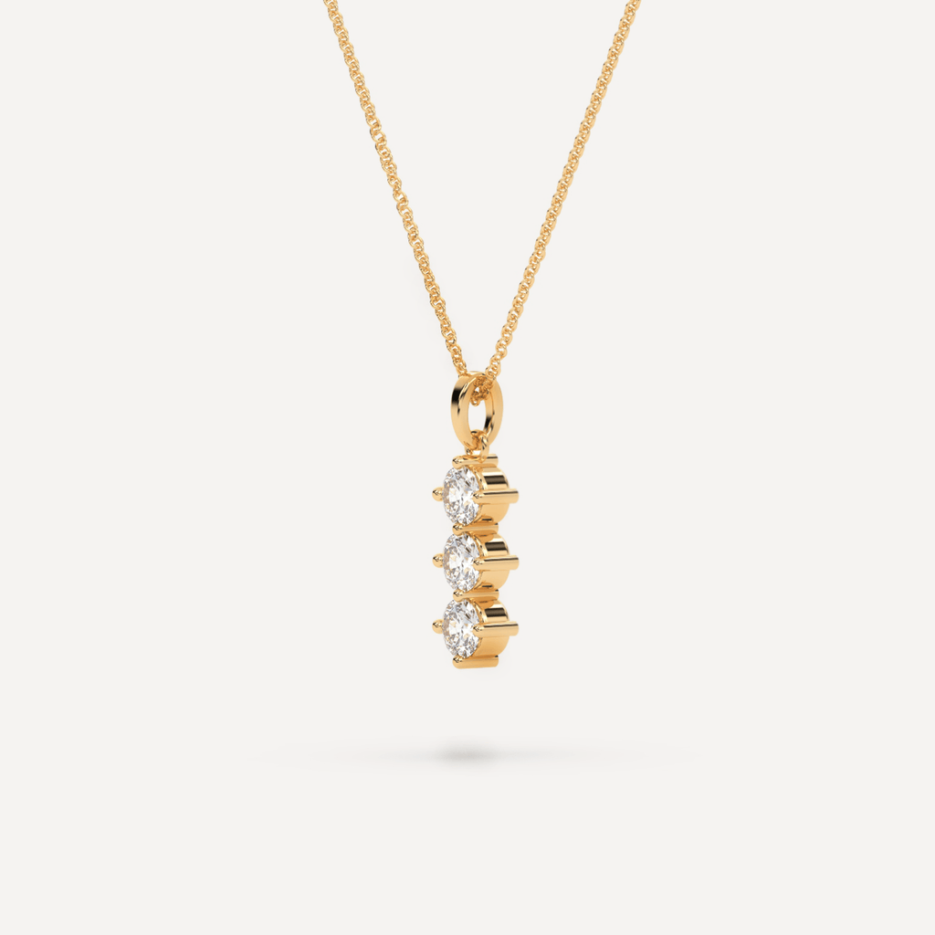Necklace Pendant With 3 Diamonds Drop Row in Yellow Gold