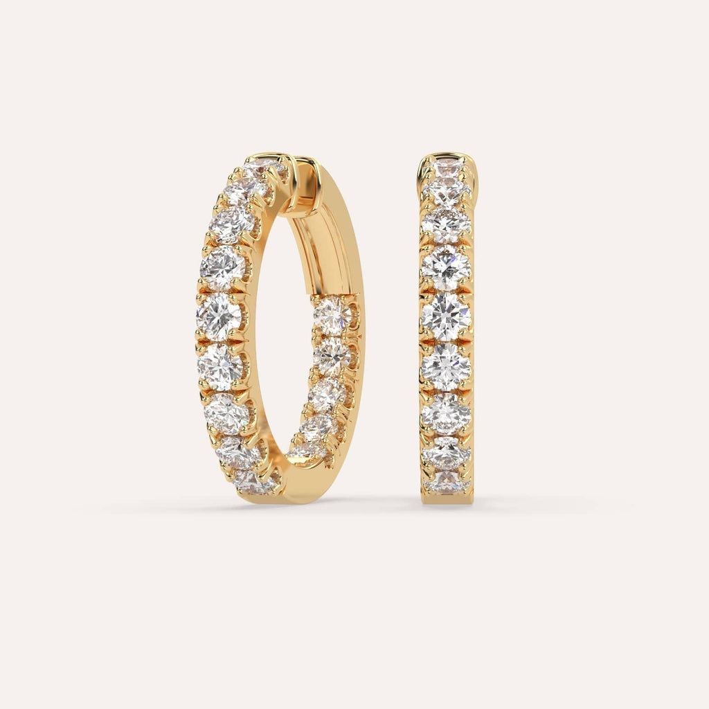 4 carat Diamond Hoop Earrings, Natural Diamonds Yellow Gold