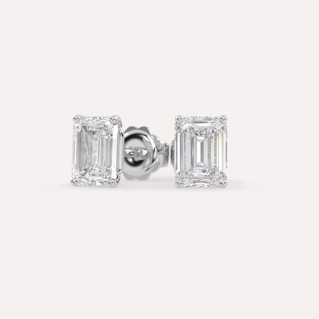 4 carat Emerald Diamond Stud Earrings, Natural Diamonds White Gold