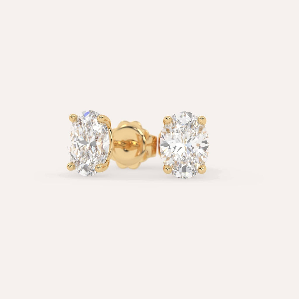 4 carat Oval Diamond Stud Earrings, Lab Diamonds Yellow Gold
