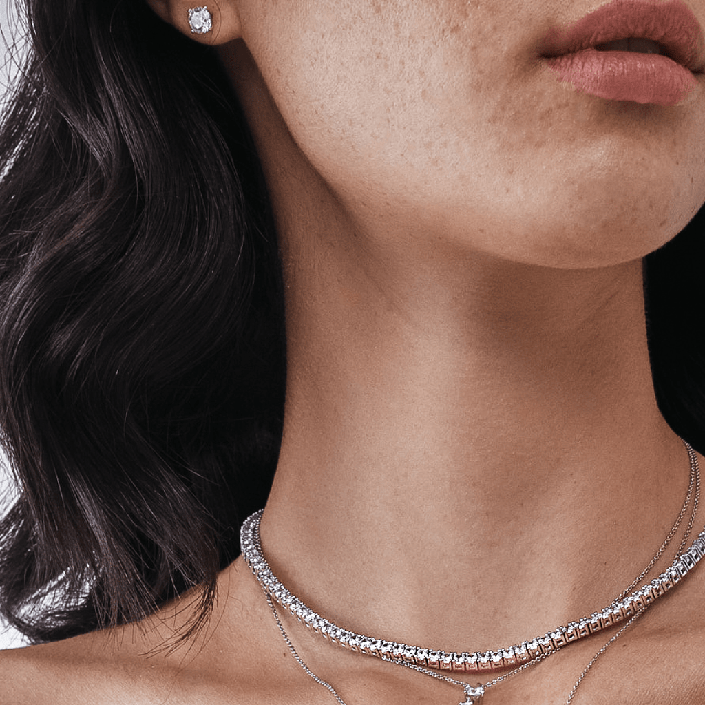 5 carat Round Diamond Tennis Choker Necklace On Model