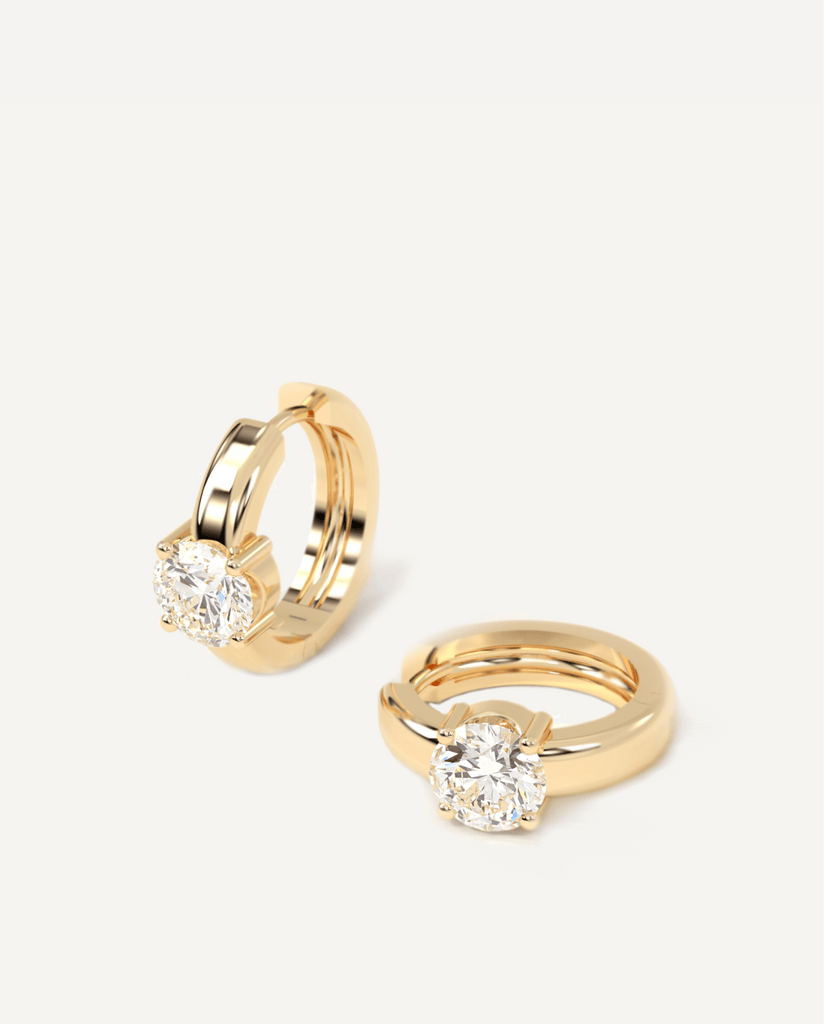 Single Diamond Hoop Earrings in Yellow Gold