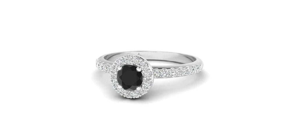 Black diamond halo engagement ring