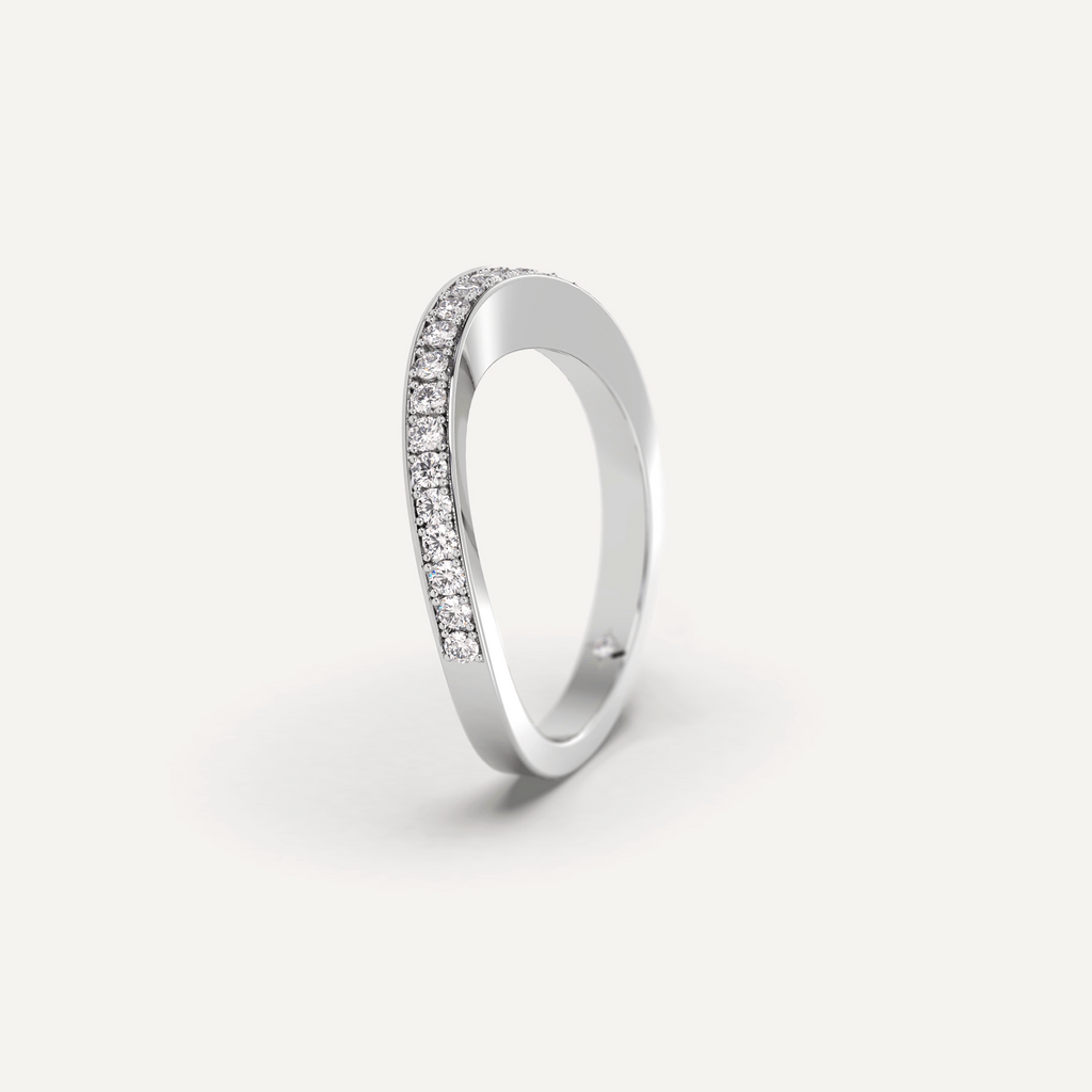 Curved Wedding Band White Gold Diamond Ring 
