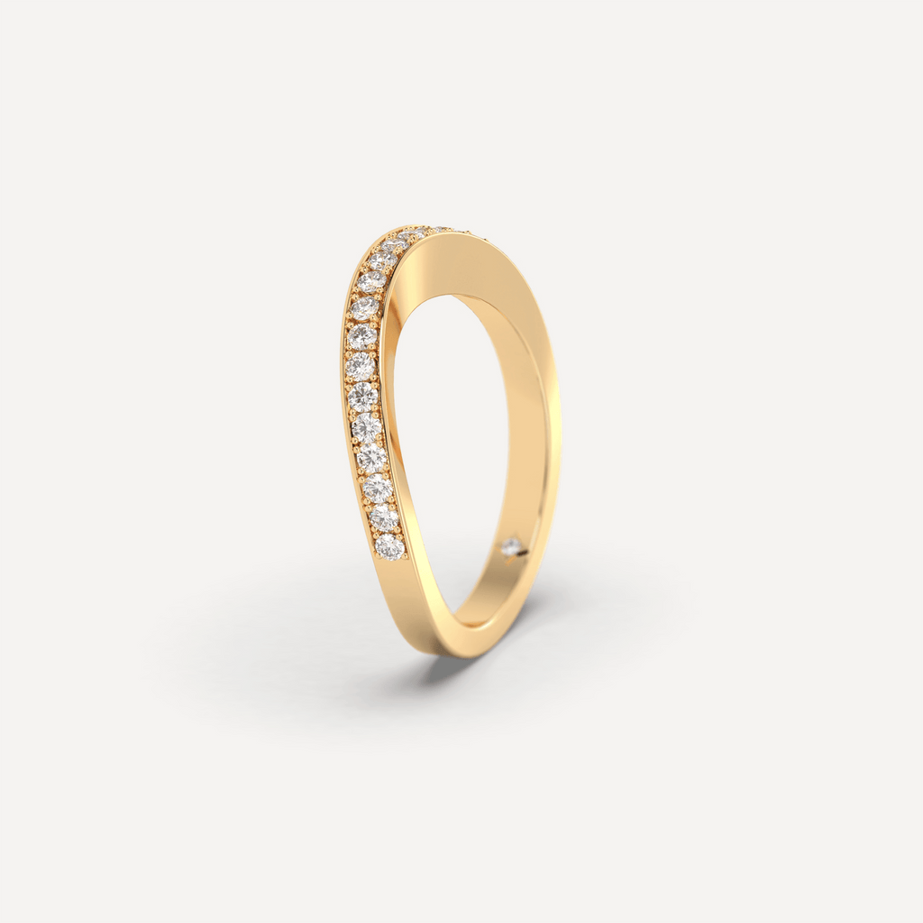 Curved Diamond Yellow Gold Wedding Band Ring