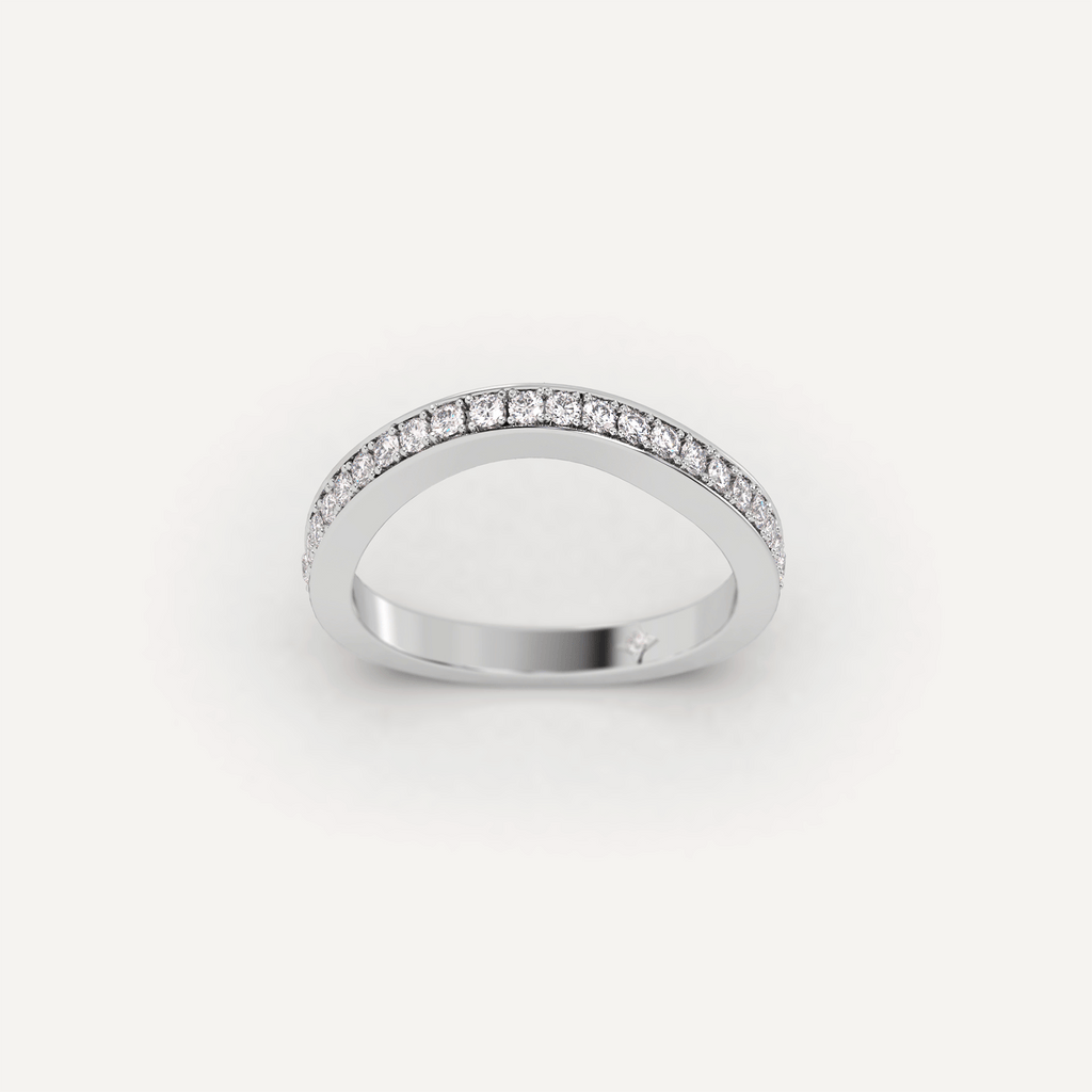 Curved Wedding Band Ring with Pavé Diamonds in White Gold