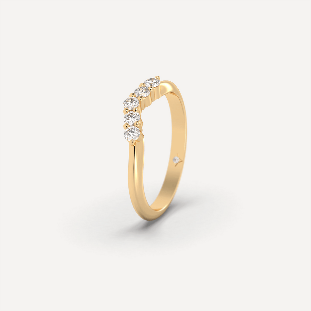 Round Cut Diamonds on Curved Band Ring in Yellow Gold