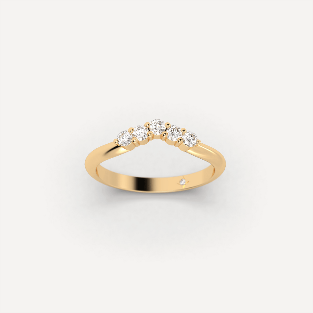 Curved Shared Prong Diamond Gold Band Front View