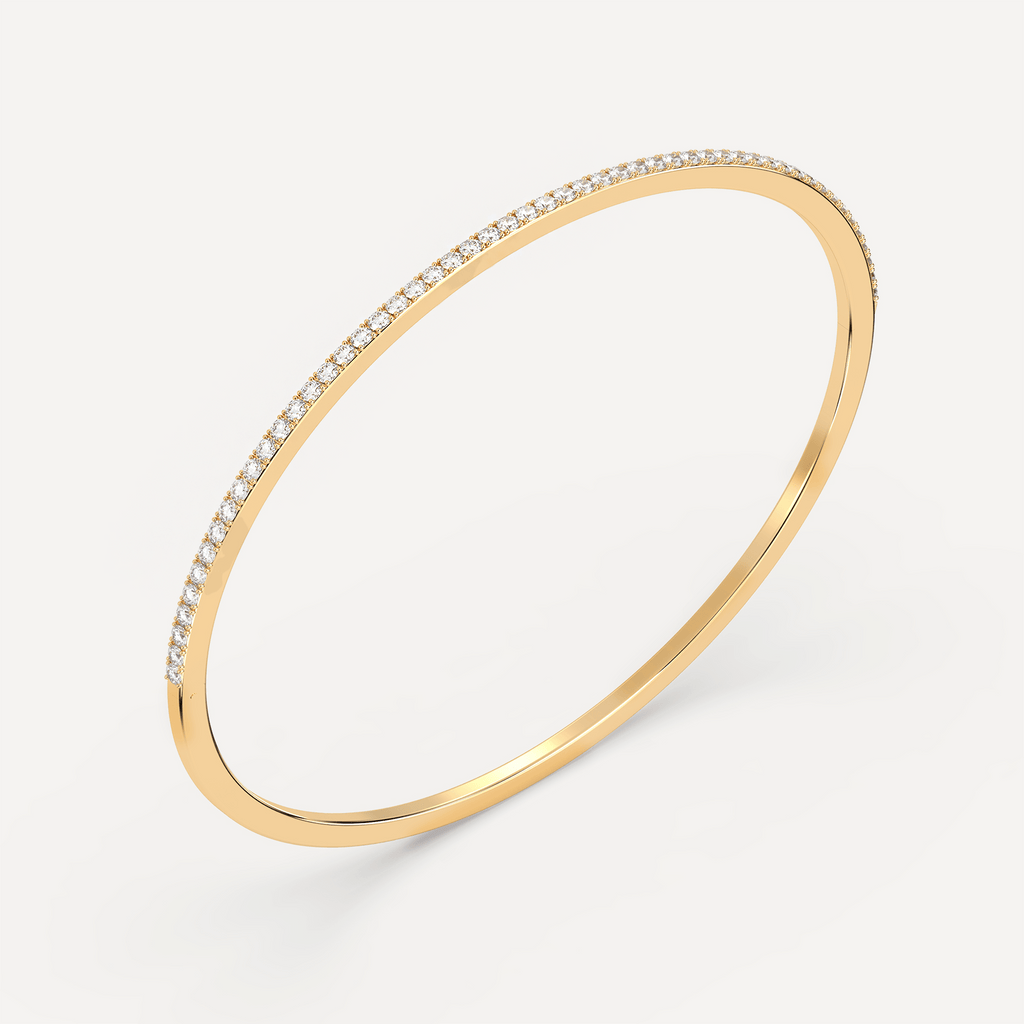 Yellow Gold Diamond Bracelet Thin Bangle Design 14K