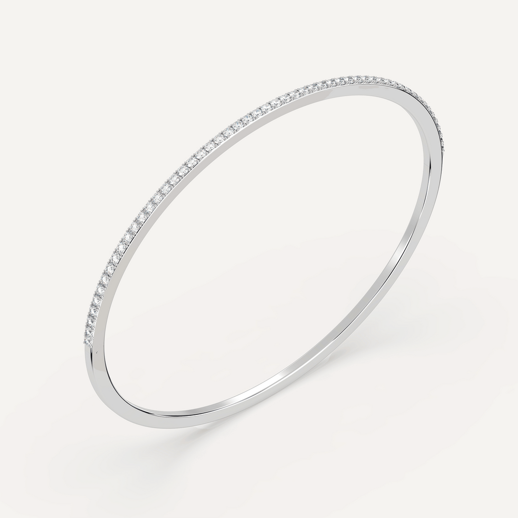 Thin White Gold Real Diamond Bangle Bracelet