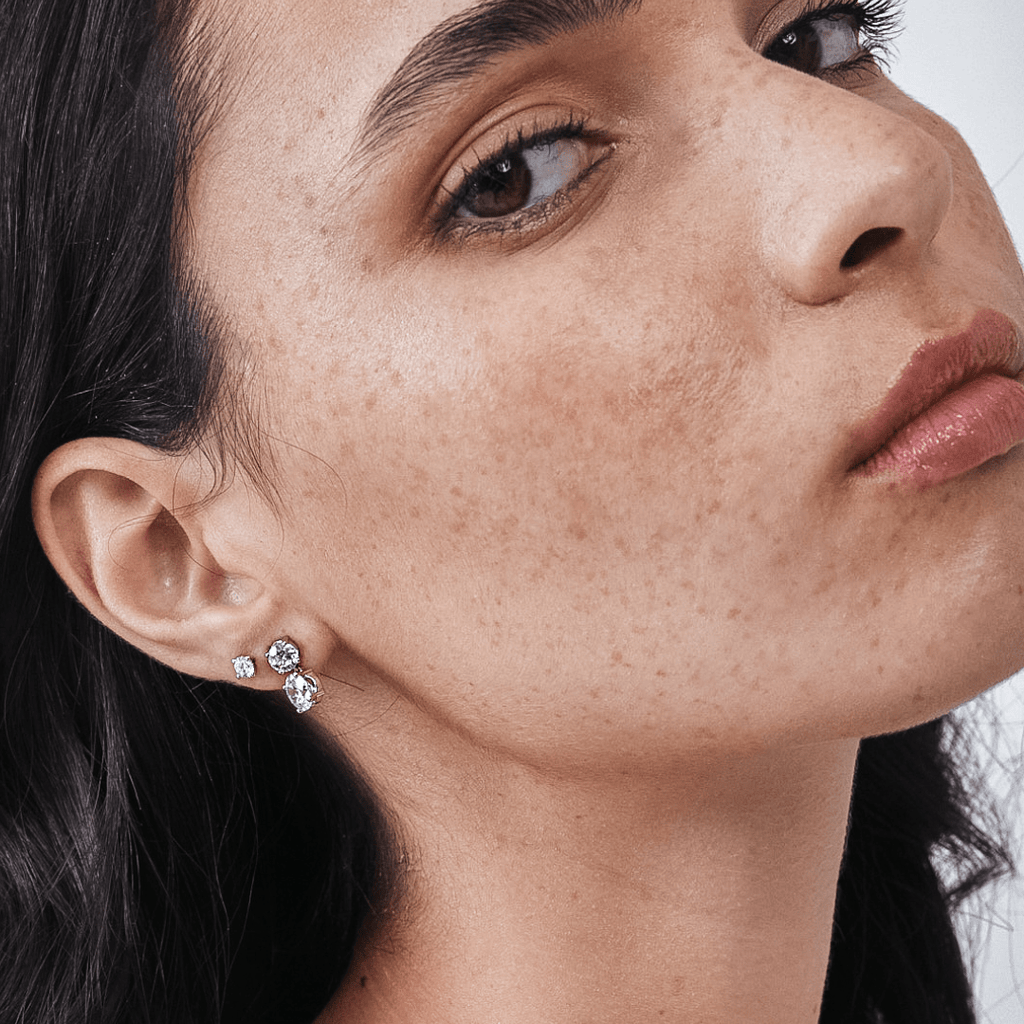 Dangling Round Diamonds 2 Stones on Ear