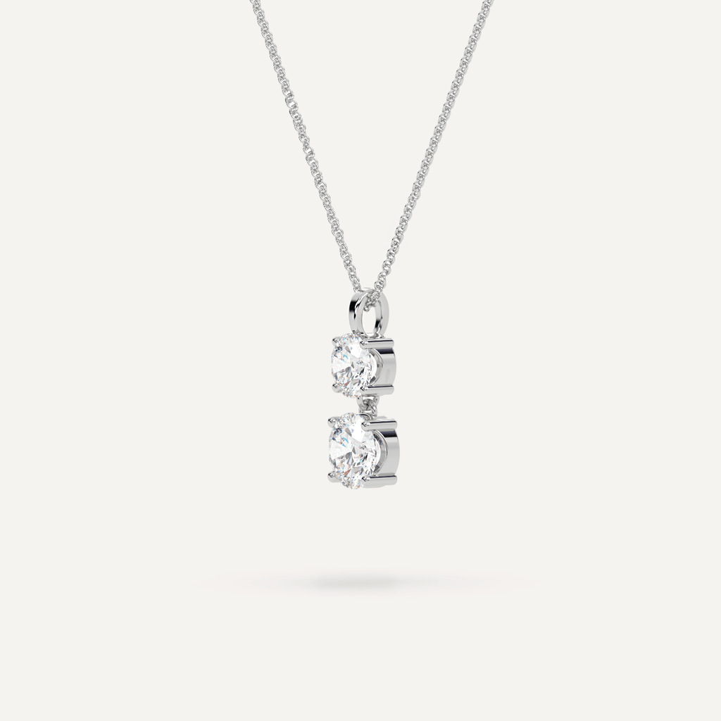 Side View of Duo Diamond Drop Pendant in White Gold 14K