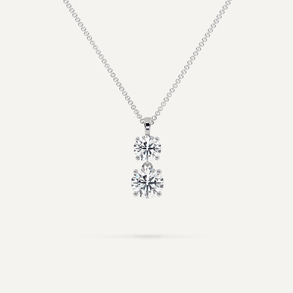 White Gold Two Diamond Dangling Necklace Close