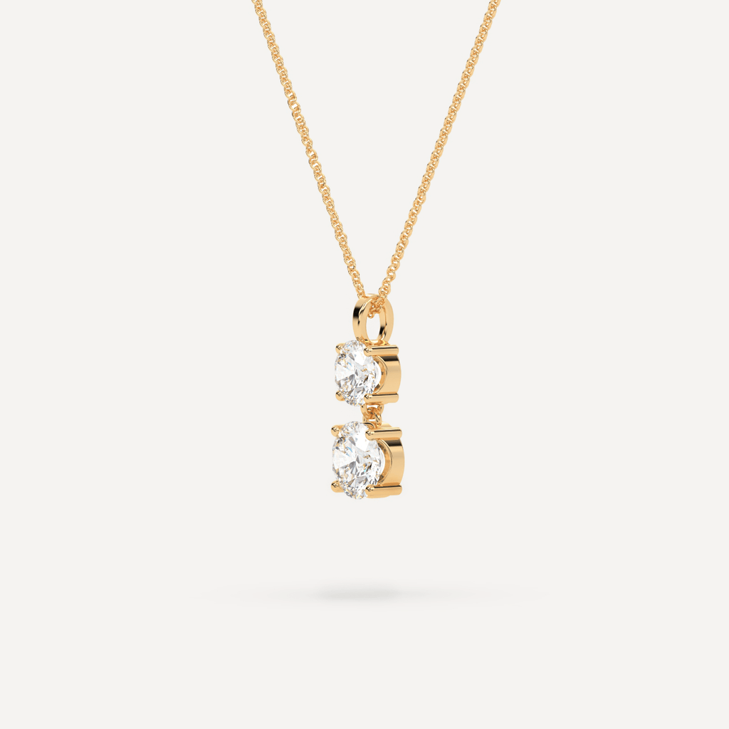 Dangling Duo Diamonds Necklace Side View Yellow Gold