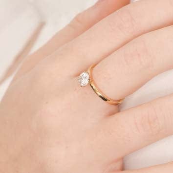 Close up of yellow gold solitaire engagement ring on hand