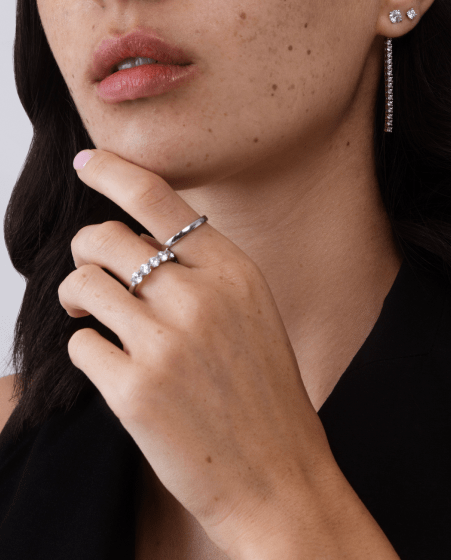 Diamond Eternity Bands on Female Model's Hand