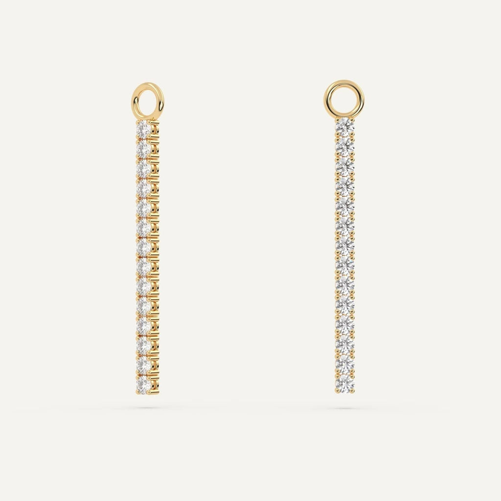 Front and Side View of Diamond Tennis Earring Strips in Yellow Gold