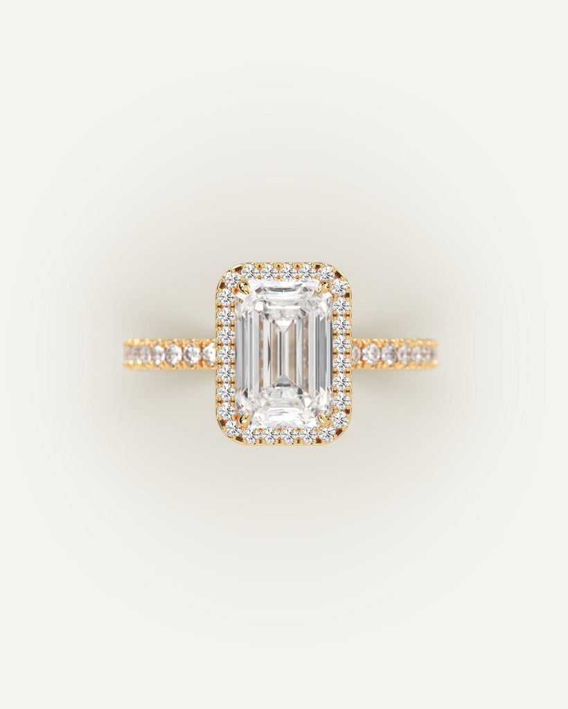Gold Halo Emerald Cut Diamond Ring Setting No Diamond