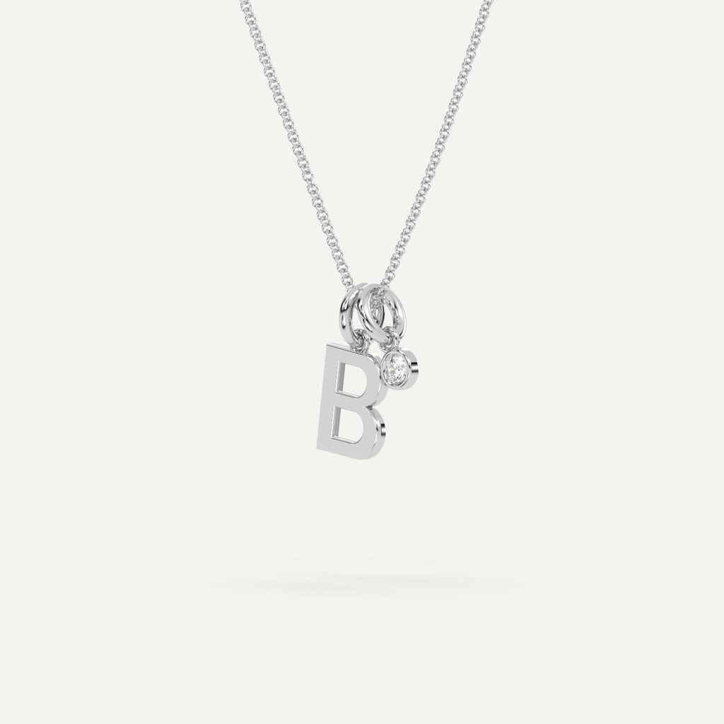 Initial Necklace Letter B White Gold Silver