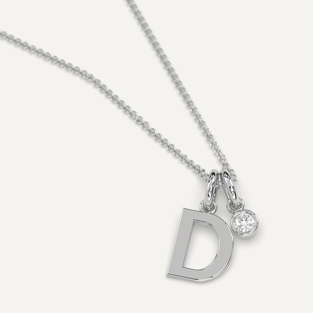 White gold diamond D initial necklace