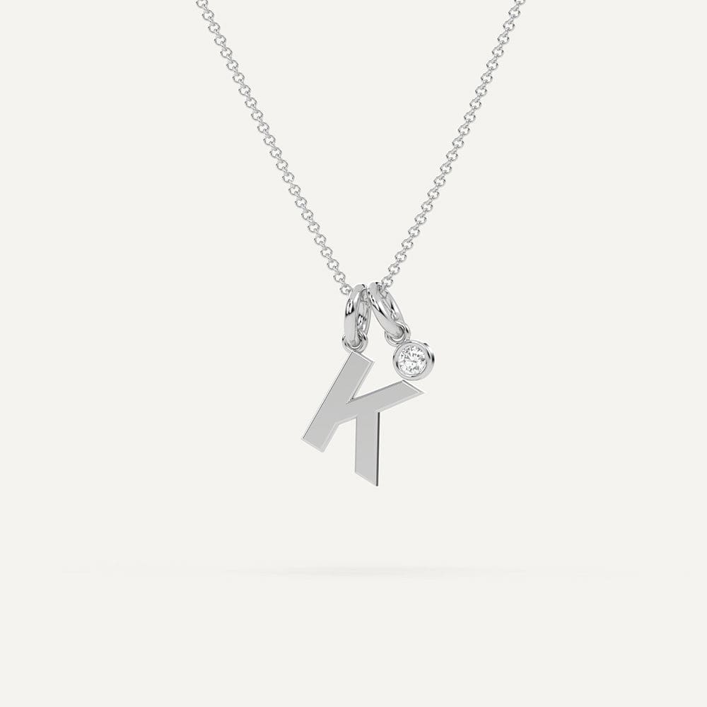 Initial K Pendant Necklace White Gold Silver